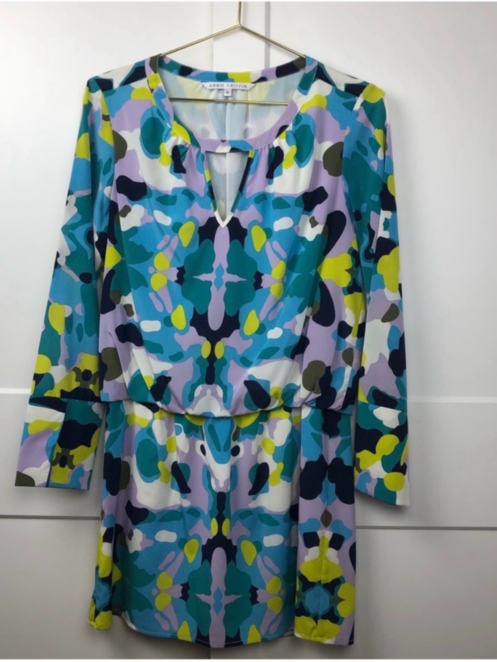 Annie Griffin Teal & Lavender Printed Long Sleeve Dress